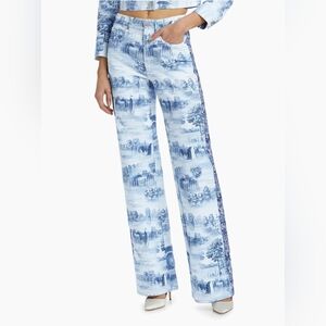 Alice + Olivia Blue and White Scenic Print Pants